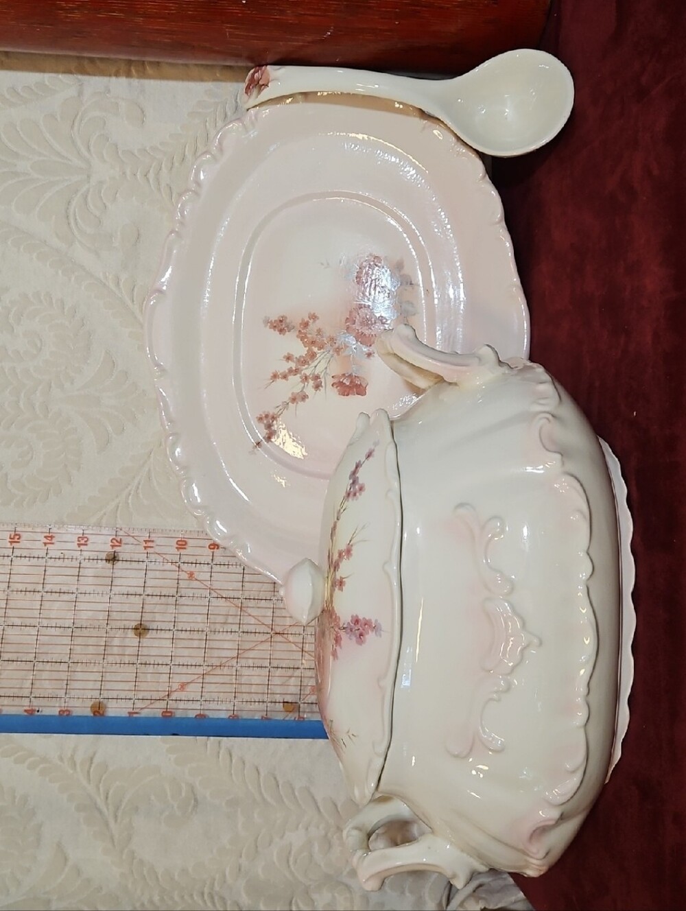 Vintage Porcelain Pink Floral Covered Serving Bowl and Platter - Elegant Dining